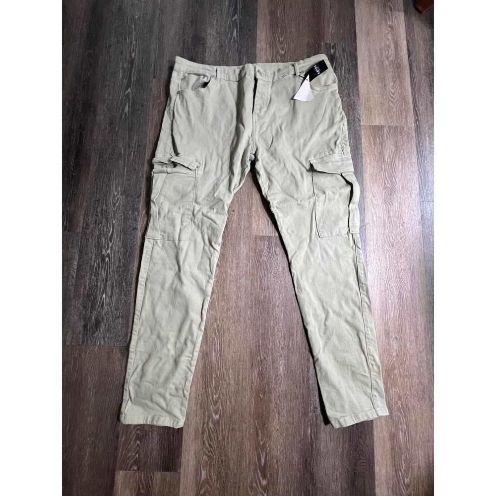 boohooMAN Cargo Jeans Mens 46 Sage Green Slim Fit Utility Denim Pants
